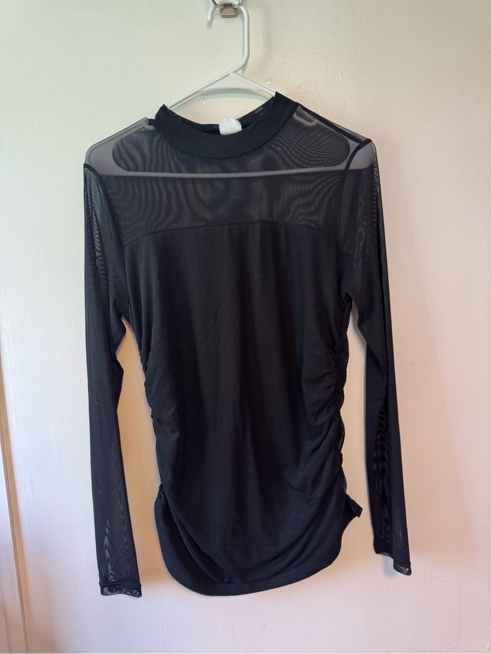 Sheer-Panel Long Sleeve Women's Top - Black